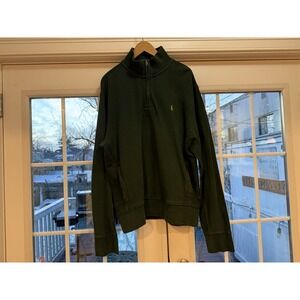 Rare Ralph Lauren polo Quarter Zip With Hoodie Pockets Green xL